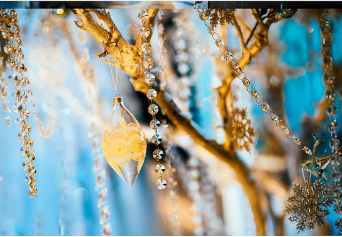 33FT Clear Crystal Glass Garland Strands,Hanging Chandelier Bead Chain,Hanging Ornament String Decorations for Centerpiece,Christmas Tree,Wedding, Party,Celebration