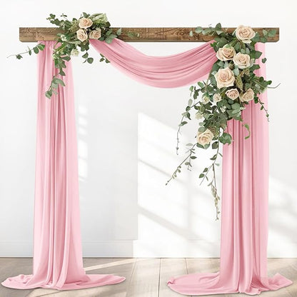 Dusty Rose Elegant Arch Draping Fabric 2 Panels Outdoor 29" × 20Ft Sheer Chiffon Curtain Drapes for Fall Wedding Ceremony Birthday Party Garden Brunch