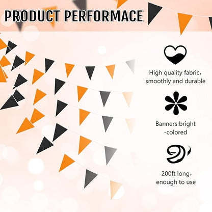 Tatuo 200 Feet Solid Pennant Banners Flags String Triangle Hanging DIY Bunting Flags Party Decorations for Grand Opening Party Banners for Kids Birthday, Shops (Black and Orange)