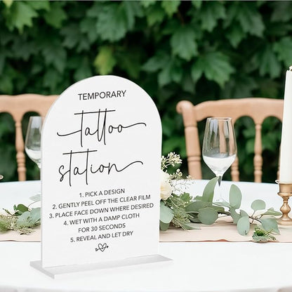 Wedding Tattoo Sign Temporary Tattoo Station Sign for Wedding Engagement Bridal Shower Bachelor Party Tattoo Bar Acrylic sign for Table Desk