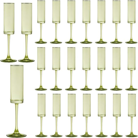 24 Pieces Green Champagne Flutes 6 OZ Straight Sided Wine Glasses Champagne Long Stem Drinking Colored Glasses,Set of 24 Hand Blown Champagne Flutes Goblets for Wedding Cocktail Cups,Cava, Prosecco