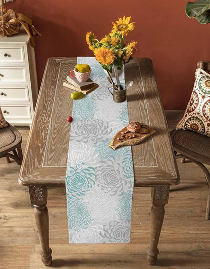 Auqa Chrysanthemum Cotton Linen Table Runner for Dining Kitchen, Wedding Outdoor Party Tablerunners Decoration, Farmhouse Floral Botanical Leaves Dresser Scarf Coffee Tablecloth Runners 13x108 Inches