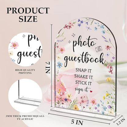 Wedding Sign Decor, Photo Guest Book Sign, 5x7 Inch Arch Acrylic, Wedding Sign for Reception & Event Party, Bridal Shower Decorations, Wedding Table Sign Accessories for Anniversary And Event(Flower)