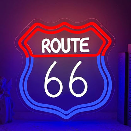 Route 66 Neon Sign, Route 66 Light up Sign Led Neon Light Signs for Wall Decor Party Decorations Home Bedroom Man Cave Birthday Christmas Gift Dimmable USB Powered(12.6" × 12.1")