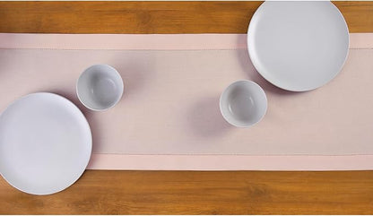 Solino Home Pink Table Runner 90 Inches Long - Cotton Linen Hemstitch 14 x 90 Inch Table Runner for Dining, Fall, Autumn, Thanksgiving, Christmas
