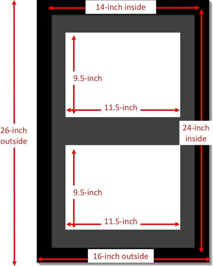 Creative Picture Frames 14X24Bk-B Black Vertical Double Diploma Frame With 2 Opening Black Mat, Holds 2-10X12-Inch Documents With Wall Hanger
