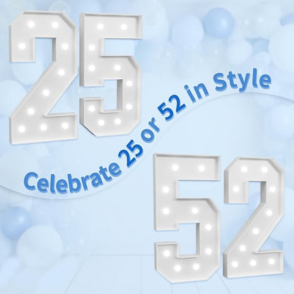 Marquee Numbers Large 52nd-Birthday Decorations: 4ft Light Up Number Party Decor 52 Year Old Women And Men 25th Birthday Decoration Backdrop Anniversary Cardboard Big Mosaic Balloon Frame Number 52