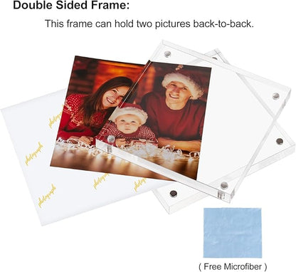 Boxalls 4x4 Inches Acrylic Picture Frames - 5 Pack, Clear Frameless 4x4 Photo Frames with Magnetic, Double Sided Transparent Desktop Frame (5 Pack)