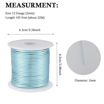 12 Gauge Ice Blue Aluminum Craft Wire (105FT) - Anodized for Jewelry Making, Beading Floral, Plant Gardening, Sculpting & Modeling Craft Wire (Ice Blue #24, 2mm)