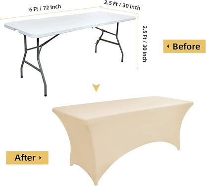 2-Pack 6ft Spandex Table Covers for Rectangle Standard Folding Tables - Wrinkle Resistant Stretch Tablecloths - Ultimate Fitted Table Protector for Parties, Trade Shows, Banquet