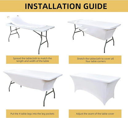 10-Pack 6ft White Spandex Table Covers for Rectangle Standard Folding Tables - Wrinkle Resistant Stretch Tablecloths - Ultimate Fitted Table Protector for Parties, Banquet, Wedding