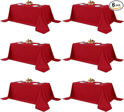 Fitable Elegant Red Rectangle Table Clothes, 6 Pack - 90 x 132 Inch - Reusable and Washable Tablecloths, Polyester Fabric Table Covers for Wedding, Party, Banquet, Formal Events