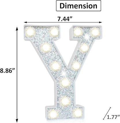 Pooqla Light Up Letters, LED Marquee Letters for Silver Birthday Decorations, Battery Powered Night Light Teenager Girl Room Decor, Gift for Girls Boys Wedding Bedroom Christmas Party Decor, Letter Y