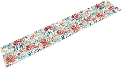 Blue Beach Table Runner, Tropical Ocean Coast Table Runner, Seashell Seasonal Nautical Restaurant Coffee Table Decorations for Home Holiday Party Indoor Outdoor 13x90 Inch
