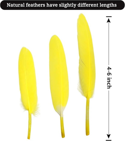 FeelfunFeather 120pcs Yellow Goose Cochettes Feather Natural Bulk 4-6 inch 10-15cm for Wedding Party Christmas Halloween Decorations DIY Crafts Goose Cochettes Feather