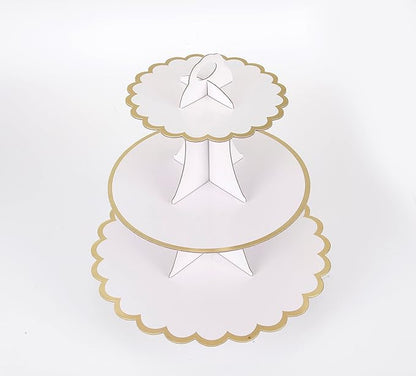 3-Tier Cupcake Stand, Lace Trim Cake Stand Holder, Tiered DIY Cupcake Stand Tower for Dessert Table Displays, Birthday Theme Party Favors Decoration, Floral Tea Party, 12" W x 12.8" H, White
