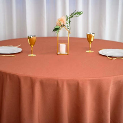 Efavormart Round Tablecloth, 132 Inch Stain & Wrinkle Resistant Washable Table Cloth, Decorative Polyester Fabric Table Cover for Banquet, Wedding, Dining- Terracotta