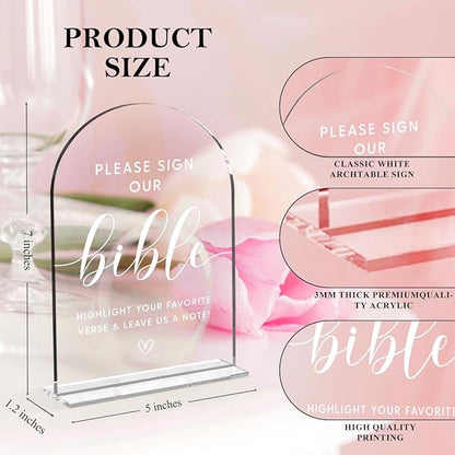 Wedding Decor，Bible Guestbook Sign,5 x 7 Inch Arch Acrylic Sign, Wedding Sign for Ceremony and Reception, Wedding Decorative Signage For Table Decor (White)