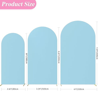 Fomcet Wedding Arch Cover 7.2FT, 6.6FT, 6FT Dusty Blue Spandex Fitted Fabric Backdrop Set of 3 Round Top Chiara Arch Backdrop Stands Covers for Wedding Ceremony Birthday Party Baby Shower Decor