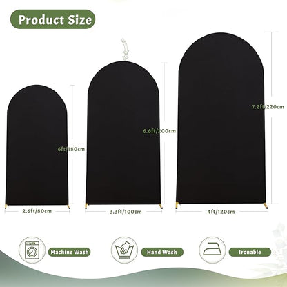 7.2FT Black Arch Backdrop Cover - Polyester Fitted Wedding Arch Stand Covers Round Top Chiara Arch Backdrop Cover for Birthday Party Banquet Photo Background Decoration