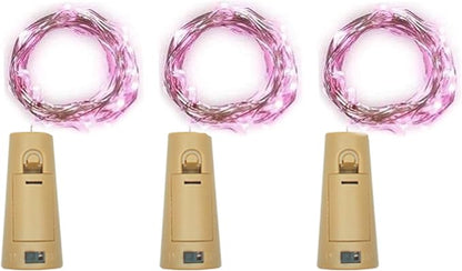 Wine Bottle Lights with Cork, Battery Operated 20 LED Cork Shape Silver Wire Colorful Fairy Mini String Lights(No Bottles) for DIY, Party, Decor, Christmas, Halloween,Wedding (3, Pink)