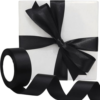 Black Solid Satin Ribbon 1-1/2 Inch 25 Yards Solid Polyester Fabric Ribbon for Gift Wrapping Wedding Christmas Baby Shower Birthday Party Decoration Handmade Immortal Flower Craft