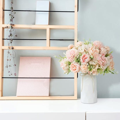 LESING Artificial Peony with Vase Silk Flowers Bouquets Fake Hydrangea Bulks for Home Table Centerpieces Wedding Decoration(Pink-1)