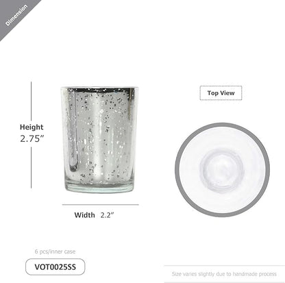 WGV Silver Speckled Tea Light Votive Candle Holder 2.2x2.75, Small Tiny Utility Cylinder Mercury Glass Vase, Home Accent Decor, 1 Pc