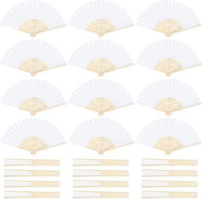 Aneco 24 Pieces Handheld Paper Fans Paper Folding Fans with Bamboos for Wedding Gift, Party, Home, DIY, White…