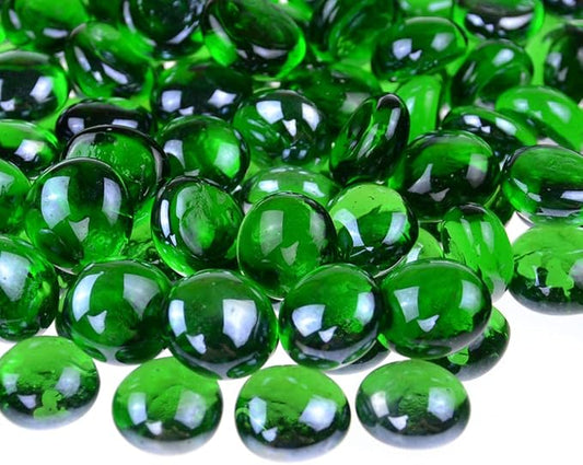 KINGOU Flat Glass Gems/Marbles/Stones/Beads for Vase Filler, Table Scatter, Games - 1 Lbs (17-19mm, Approx. 3/4")-Green