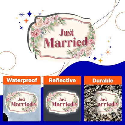 GEEKBEAR Just Got Married Car Magnet (2 Pack) - 13 x 8.7 in (Purple Daisy)