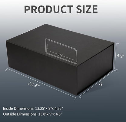 Large Black Gift Box,13.75"x9"x4.5", Gift Boxes with Magnetic Lids for Presents Closure Gift Packing for Birthday,Christmas, Halloween,Wedding,Bridal Gifts,Mother's Day Gift Packging