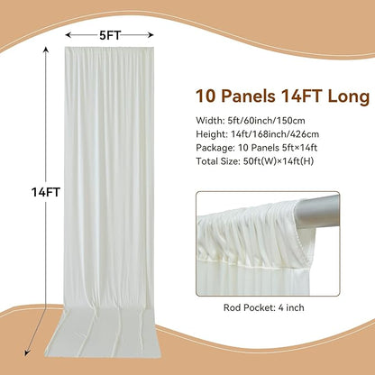 50×14ft Wrinkle Free Ivory Backdrop Curtain, Soft Silky Easy to Drape Cream Wedding Drapes for Backdrop, 10 Panels 5×14ft Photo Backdrop Curtains for Parties Birthday Photography Background Cloth