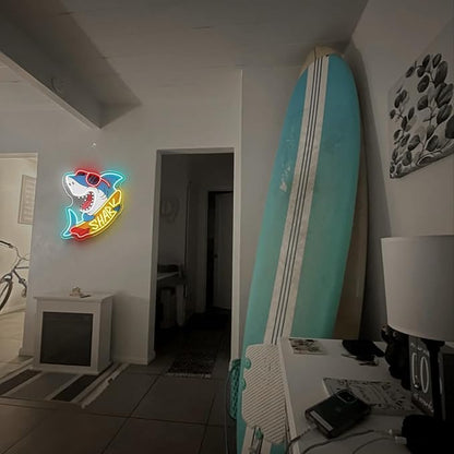 Shark Skateboard Neon Sign Edgy Sunglasses Shark LED Neon Signs for Wall Decor Man Cave & Game Room Oceanarium Led Light for Beach Bar&Shop Decor Unique Gift for Shark Lovers