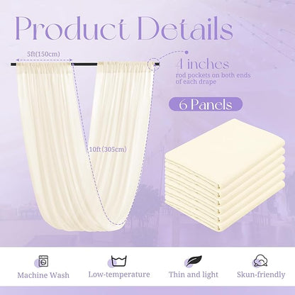 6 Panels Ivory Ceiling Drapes for Wedding, 5ftx10ft Ceiling Drapes Cheesecloth Sheer Fabric Curtain Wedding Arch Draping Fabric Romantic Ceiling Decorations for Wedding Party Ceremony Stage