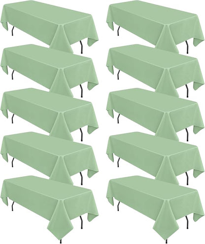 10 Pack Sage Green Rectangular Tablecloths, 60 x 126 Inch, Polyester, Wrinkle & Stain Resistant, Perfect for 8ft Tables, Wedding, Party, Banquet