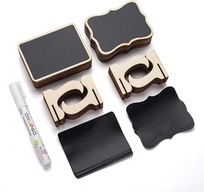 ONUPGO 20 Pack Mini Chalkboards Signs with 1 Liquid Chalk Marker, Small Wooden Chalkboard Labels with Support Easels, Place Cards Food Signs Blackboards for Table Numbers, Weddings, Party Decoration