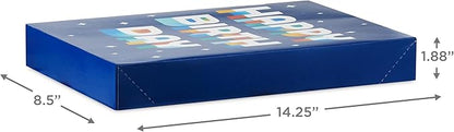 Hallmark Designed Shirt Boxes with Lids (8 Boxes: 2 Each of Orange and Blue Stripes, Plaid, Dots, Happy Birthday) for Birthdays, Father's Day, Graduations