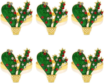 Cactus Napkin Rings Set of 6, Summer Wedding Party Napkin Holder Buckles, Thanksgiving Christmas Napkin Rings (Green, One Size)