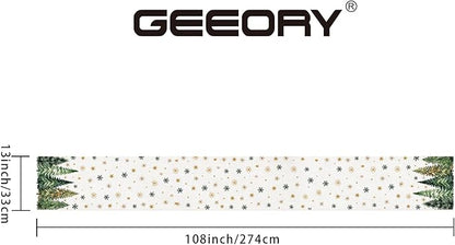GEEORY Christmas Table Runner 13x108 Inch, Xmas Tees Snowflakes Holiday Decorative Farmhouse Table Decoration for Kitchen Dinning, Indoor Outdoor Dinner Party Decor (Light Green) GT166-108