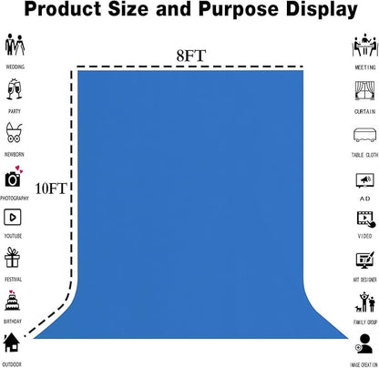 8x10FT Royal Blue Screen Backdrop for Photography, Solid Blue Photo Background Portrait for Party Portrait Photoshoots Booth Video Studio