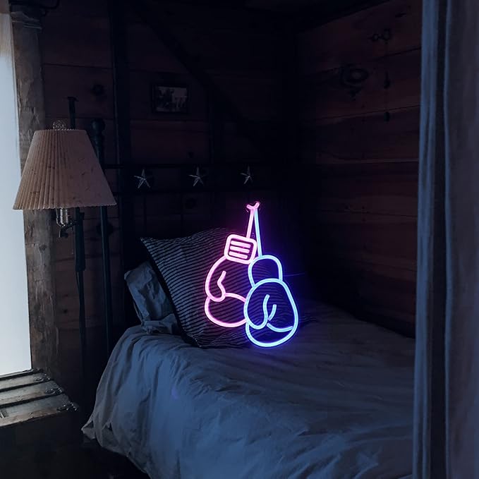 Lucunstar Boxing Gloves Neon lights Pink Blue LED Light Sign Boxing Gloves Neon Signs for Gym Wall Decoration Boxing Gloves Neon Light with USB/Switch,Room Decor, Man Cave Decor for Men