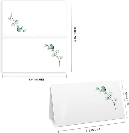 Watercolor Place Cards for Wedding or Party, Seating Place Cards for Tables, Scored for Easy Folding, 100 Pack, 2 x 3.5 Inches