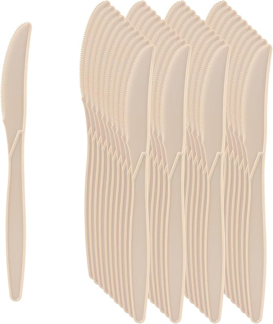 100% Compostable Knives 50 Count,Disposable Knives No Plastic Knives Heavy Duty Silverware, BPA-Free Cutlery Flatware Utensils Ecofriendly,Light Brown