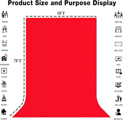 5x7FT Red Screen Backdrop Background for Photography, Photo Backdrop Props for Photoshoot, Party, Video