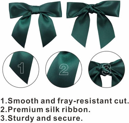 2.5" Hgzgch Dark Green Ribbon Bow for Gift Wrapping, Premade Bows for Crafts, Cake, Party Favors, Handmade Bows with Double-Sided Tape, Self Adhesive Bows for Presents, Treats, Christmas - 50pcs