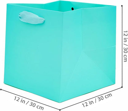 Teal Blue Paper Gift Bag 12 in Large Gift Box Square Bottom Kraft Paper Bags with Handles for Wedding Baby Shower Birthday Party (Teal Blue, 12 x 12 x 12 in, 10 CT)