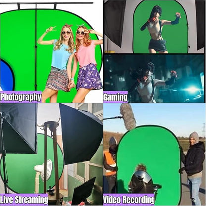Blue Green Screen Backdrop Double Sided Collapsible Greenscreen Backdrop with Carrying Bag,Portable Pop Up Green Screen Background for Streaming Webcam (Blue & Green, 47.2 * 59.1")