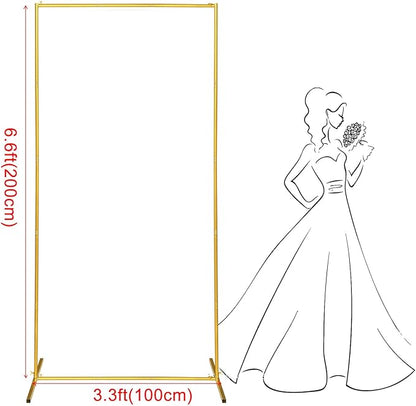 Metal Wedding Arch Backdrop Stand 6.6x3.3 FT Gold Square Balloon Arch Frame for Wedding, Birthday Party, Baby Shower Ceremony Decoration