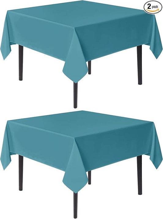 sancua Square Tablecloths 54x54 Inch, 2 Pack - Teal Fabric Table Cloth for Square or Round Tables, Washable Polyester Table Cover for Dinner, Holiday Party, Decorative Display Tables